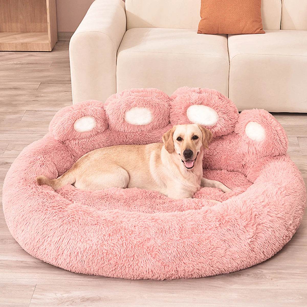 Big Paw Plush Pet Sofa Bed – Washable Dog & Cat Bed with Calming Raised Edges (Small to XL)
