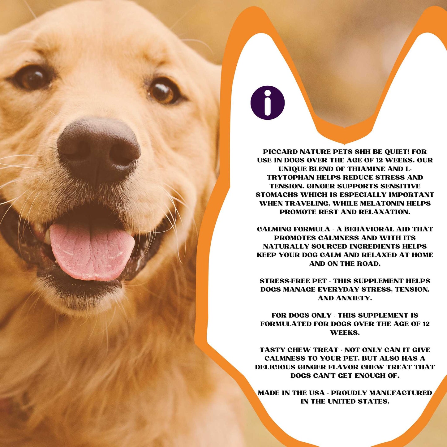 PiccardNaturePets Shh Be Quiet! Calming Aid Dog Supplement 60ct